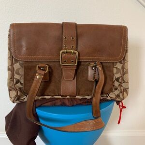 Coach Brown Leather and Canvas Monogram Handbag